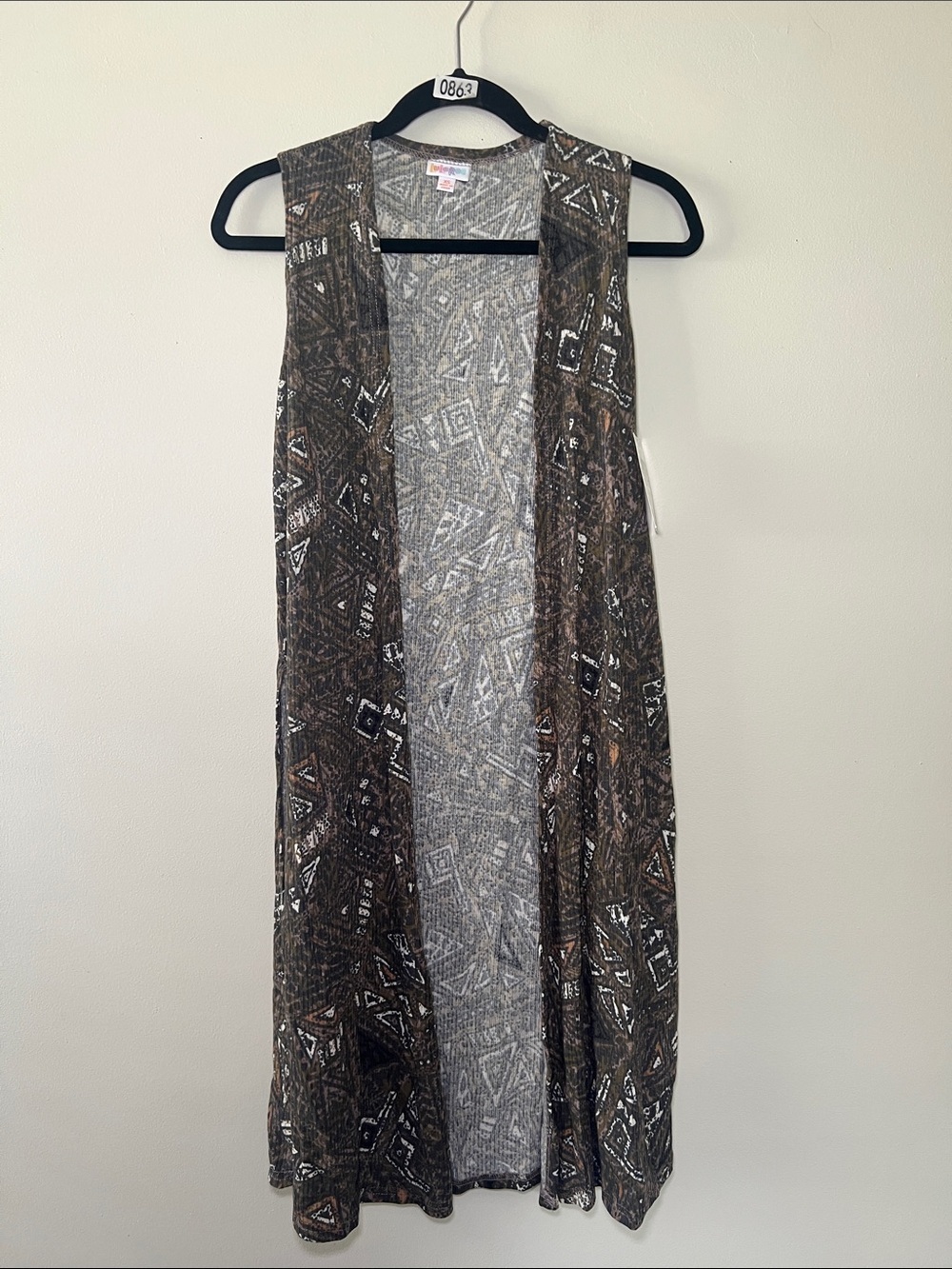LuLaRoe Joy Brown & Black Tribal Print Sleeveless Longline Vest